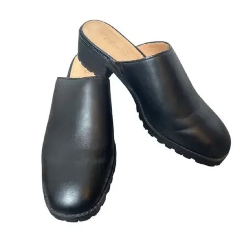 Madewell The Mindy Black Lugsole Leather Slide On Mule Sz 8.5